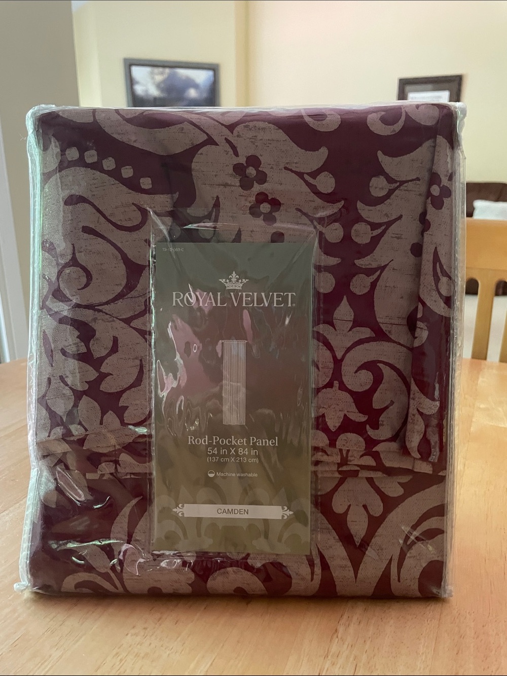 Royal Velvet Burgundy and Taupe Damask Curtain Panel